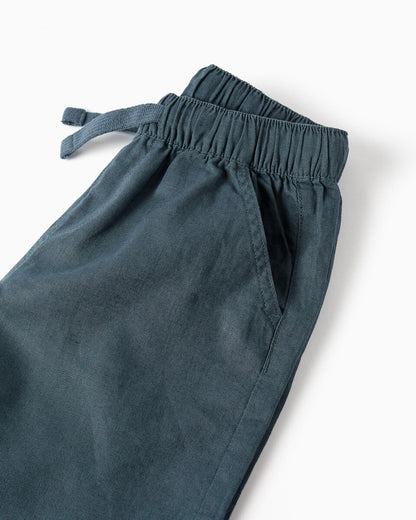 Pantalones cortos niño de lino azul - Zippy