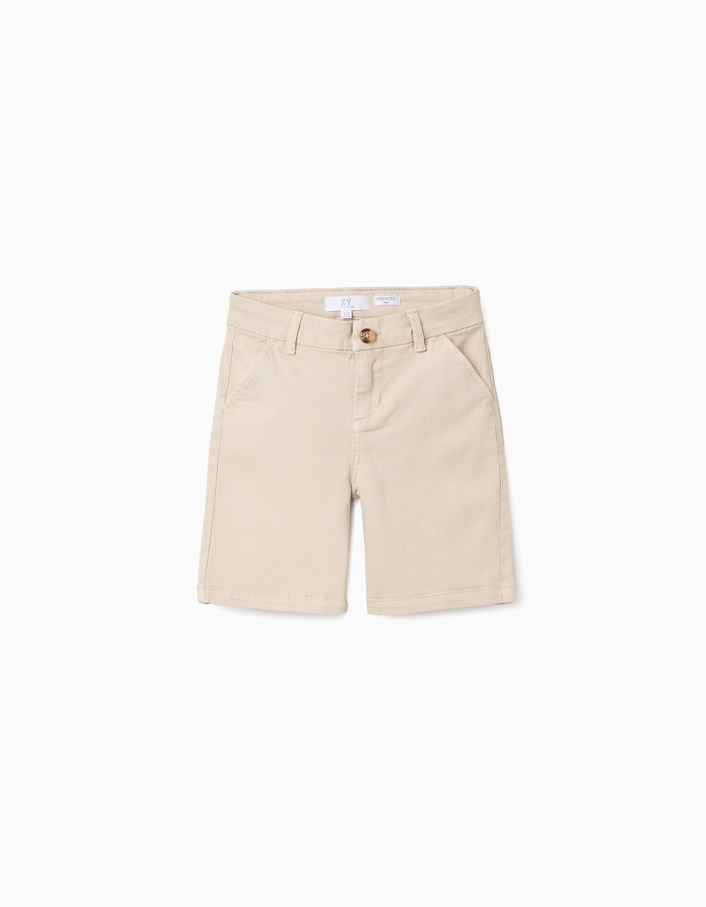 Bermudas niño chino midi de sarga con bolsillos beige claro