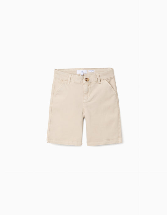 Bermudas niño chino midi de sarga con bolsillos beige claro