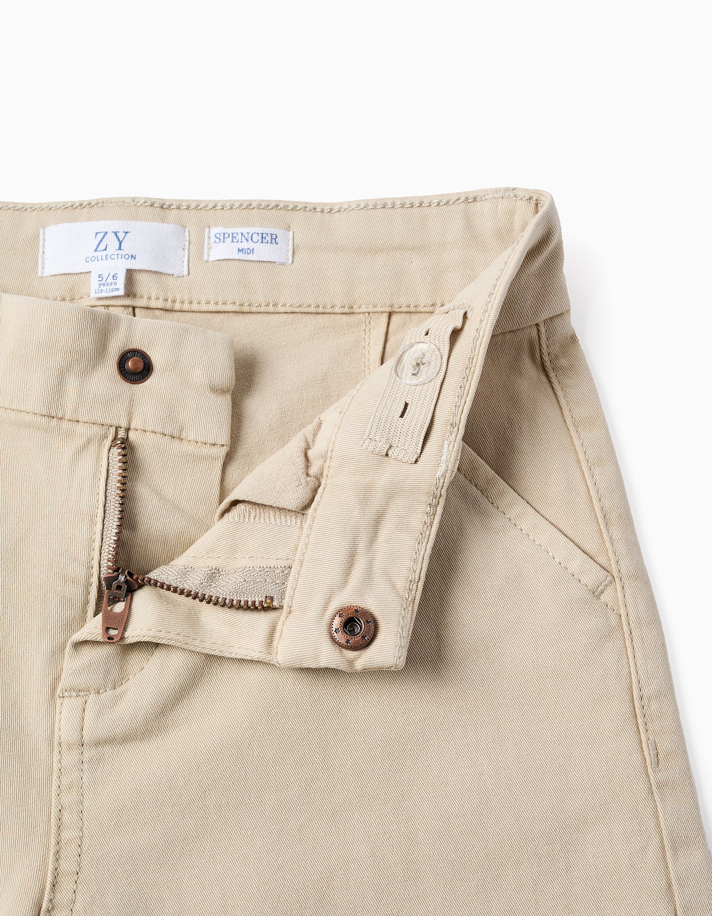 Bermudas niño chino midi de sarga con bolsillos beige claro