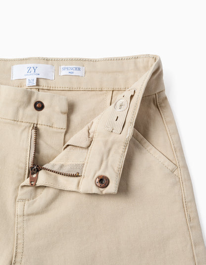 Bermudas niño chino midi de sarga con bolsillos beige claro - Zippy