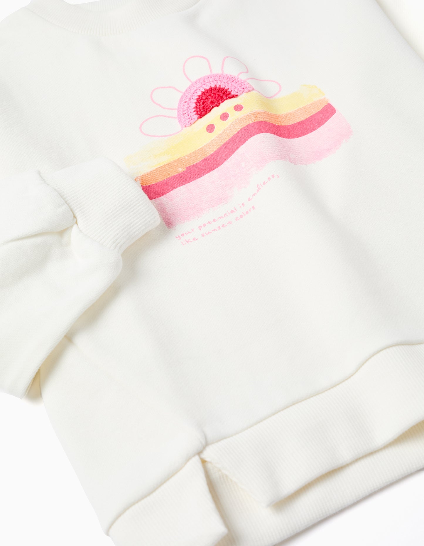 Sudadera niña de algodón con puesta de sol estampada blanco