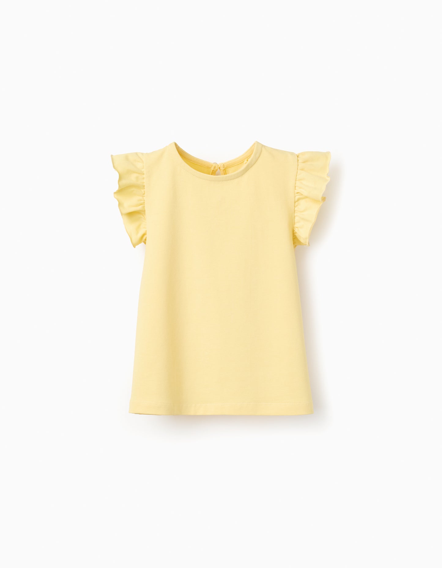 Camiseta niña manga corta con volantes amarilla