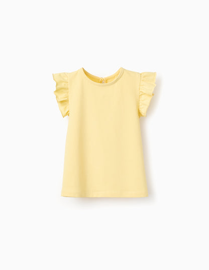 Camiseta niña manga corta con volantes amarilla - Zippy