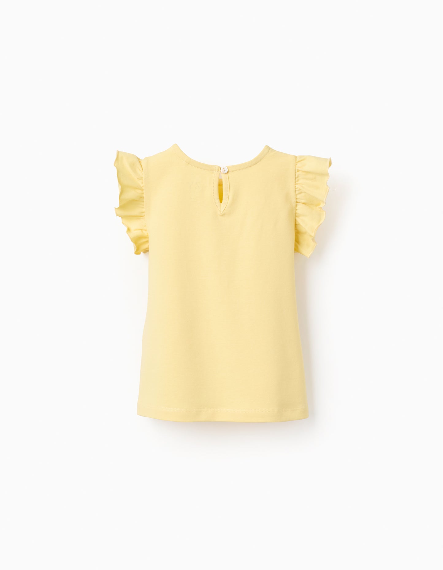 Camiseta niña manga corta con volantes amarilla