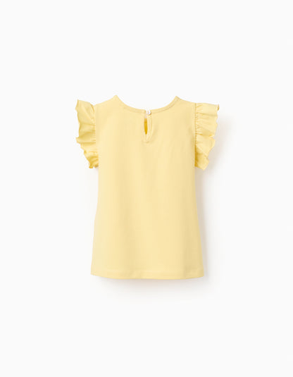 Camiseta niña manga corta con volantes amarilla - Zippy
