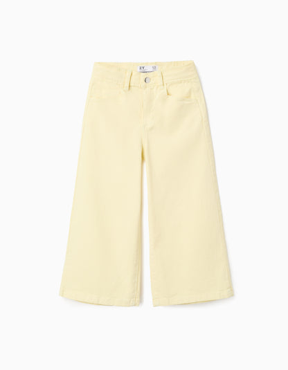 Pantalón niña de sarga de pierna ancha amarillo claro - Zippy