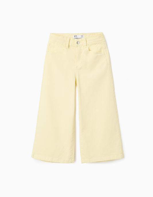 Pantalón niña de sarga de pierna ancha amarillo claro