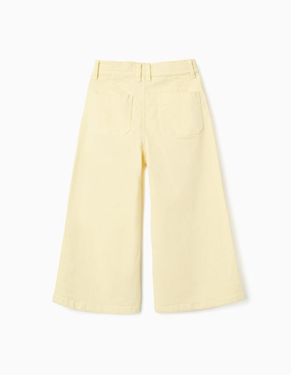 Pantalón niña de sarga de pierna ancha amarillo claro - Zippy