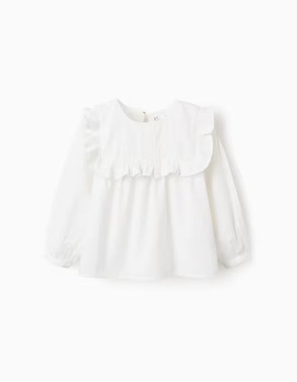 Blusa de algodón con volantes y bordados blanca - Zippy