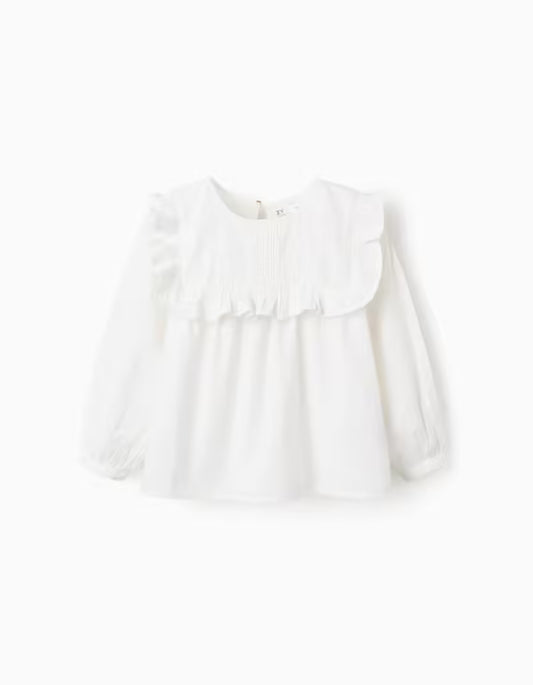 Blusa de algodón con volantes y bordados blanca