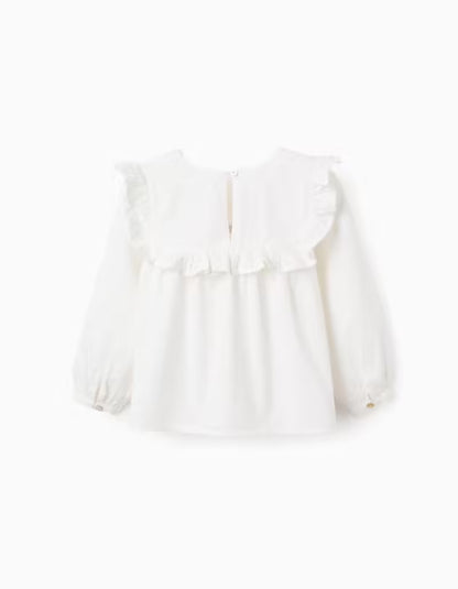 Blusa de algodón con volantes y bordados blanca - Zippy