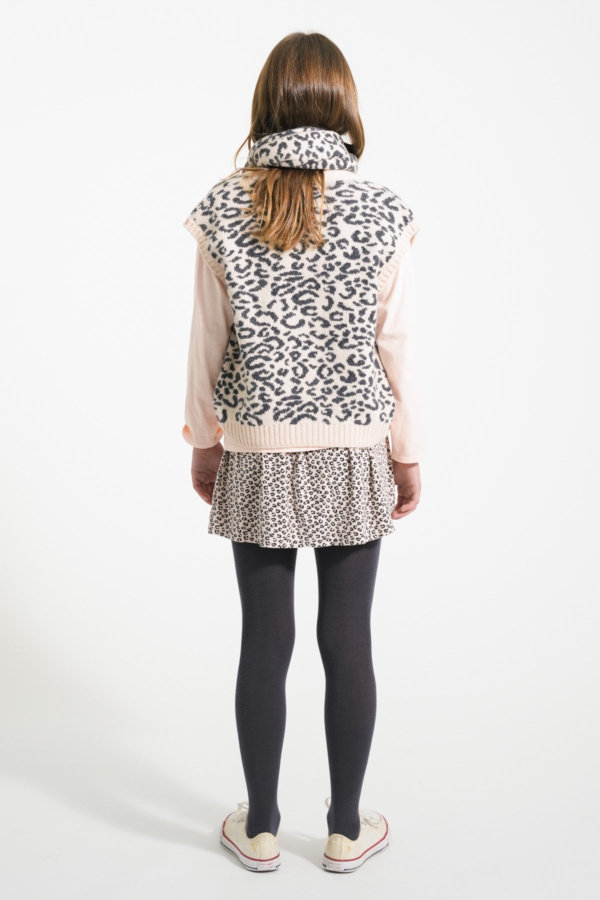 Chaleco de punto | Rosa claro con estampado animal negro