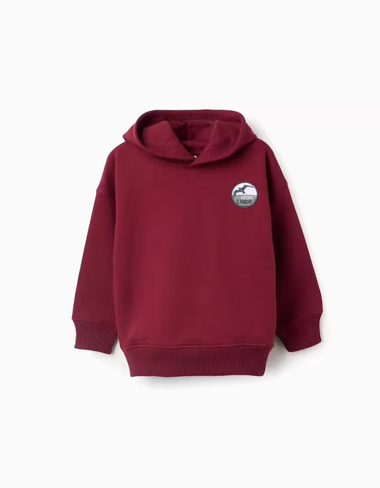 Sudadera con capucha de algodón rojo oscuro