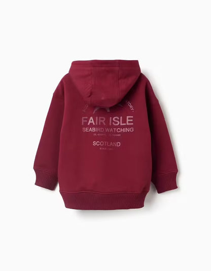 Sudadera niño con capucha de algodón rojo oscuro - Zippy