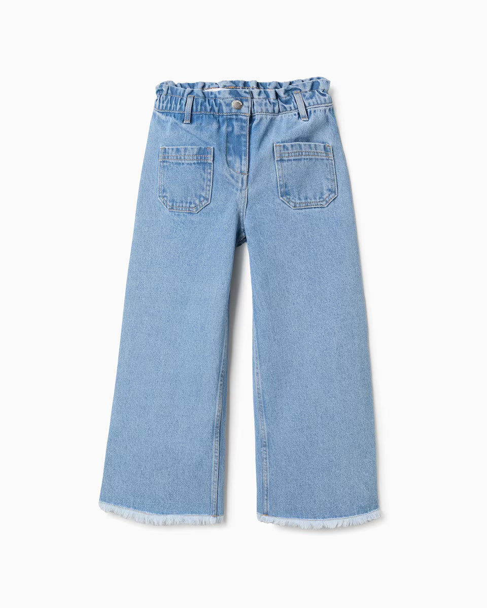 Pantalón niña vaquero con dobladillo deshilachado