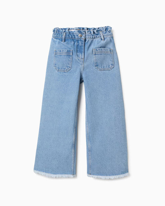Pantalón niña vaquero con dobladillo deshilachado