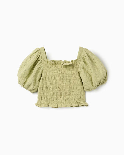 Blusa niña con mangas abullonadas verde - Zippy