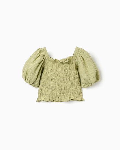 Blusa niña con mangas abullonadas verde - Zippy