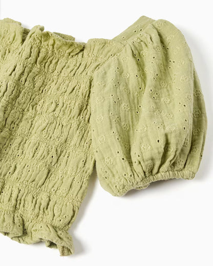 Blusa niña con mangas abullonadas verde - Zippy