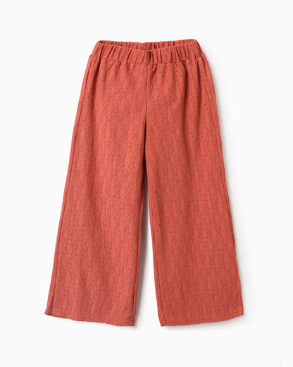 Pantalón niña de pierna ancha y con bordado inglés - Zippy
