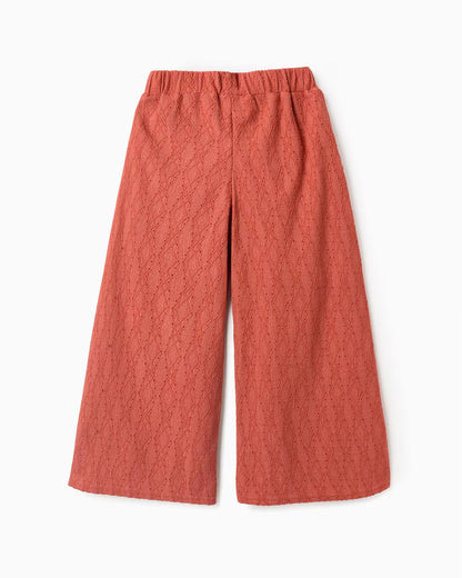 Pantalón niña de pierna ancha y con bordado inglés - Zippy