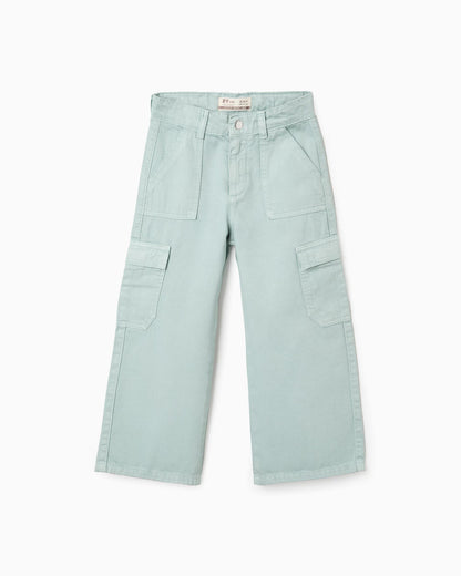 Pantálon de niña de sarga wide leg y con bolsillos cargo - Zippy