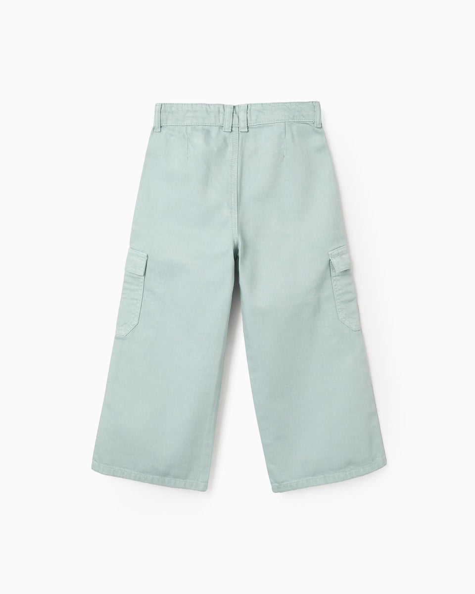Pantálon de niña de sarga wide leg y con bolsillos cargo