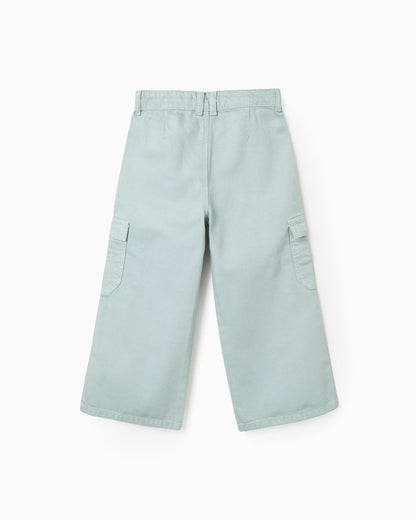 Pantálon de niña de sarga wide leg y con bolsillos cargo - Zippy