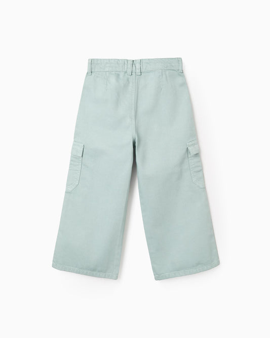 Pantálon de niña de sarga wide leg y con bolsillos cargo