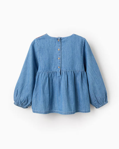 Blusa vaquera con bordados de flores - Zippy